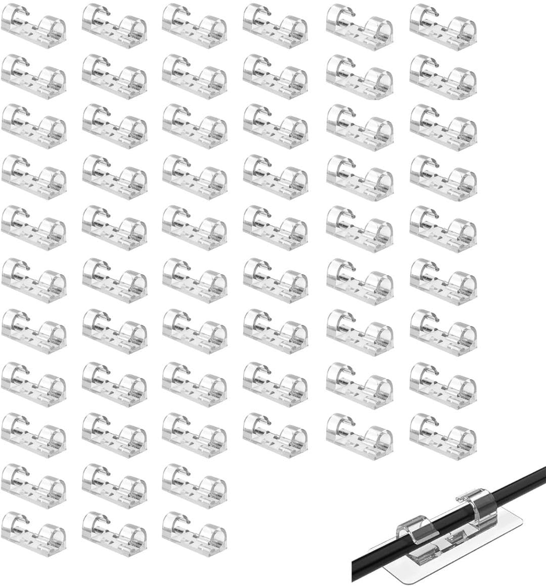Kyrotech Juego de 100 clips adhesivos para cables, organizador de cables, soporte de cables para escritorio y pared, estabilizador de cables, adecuado para gestión de cables de oficina en casa, USB