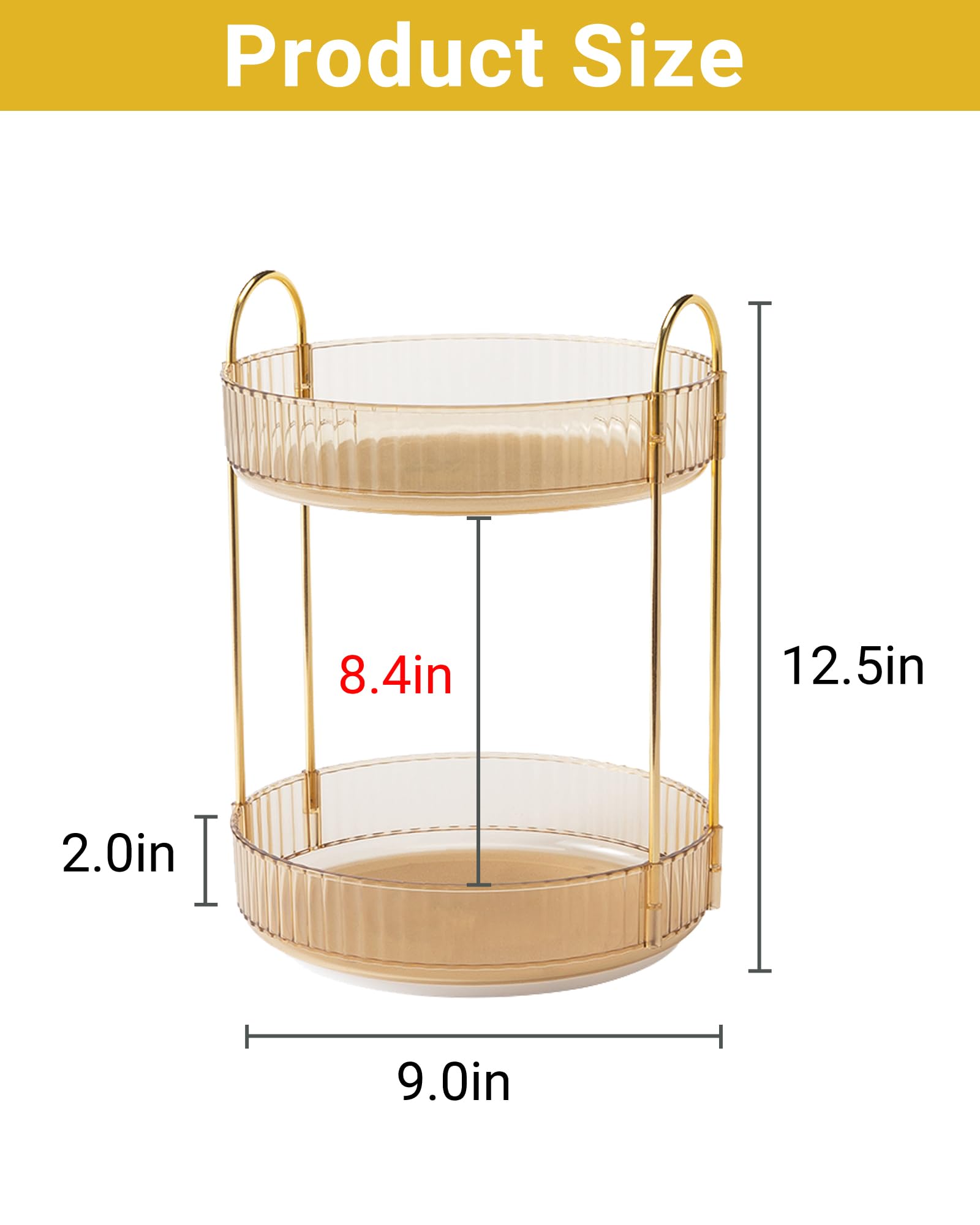 Asayuee Organizer per trucchi rotante a 360°, 2 ripiani, grande capacità, organizer per trucchi rotante per cosmetici, organizer per cosmetici da bagno (oro, 2 livelli)