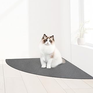 Corner Cat Litter Mat, Cat Litter Box Corner Fan Shaped Protects Floors Protects Pet Claws Water-Absorbent Water-Resistant Easy To Clean Machine Washable (Grey)