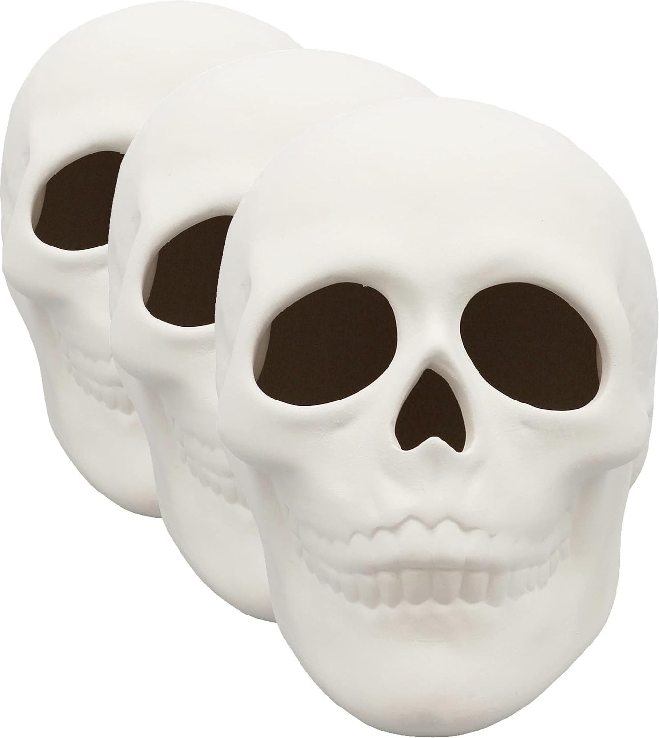 Ready to Paint Ceramic Bisque Skull, 5 in L x 4 in H, Halloween Craft Activity, Includes How to Paint Your Own Pottery Booklet (Pack of 3)