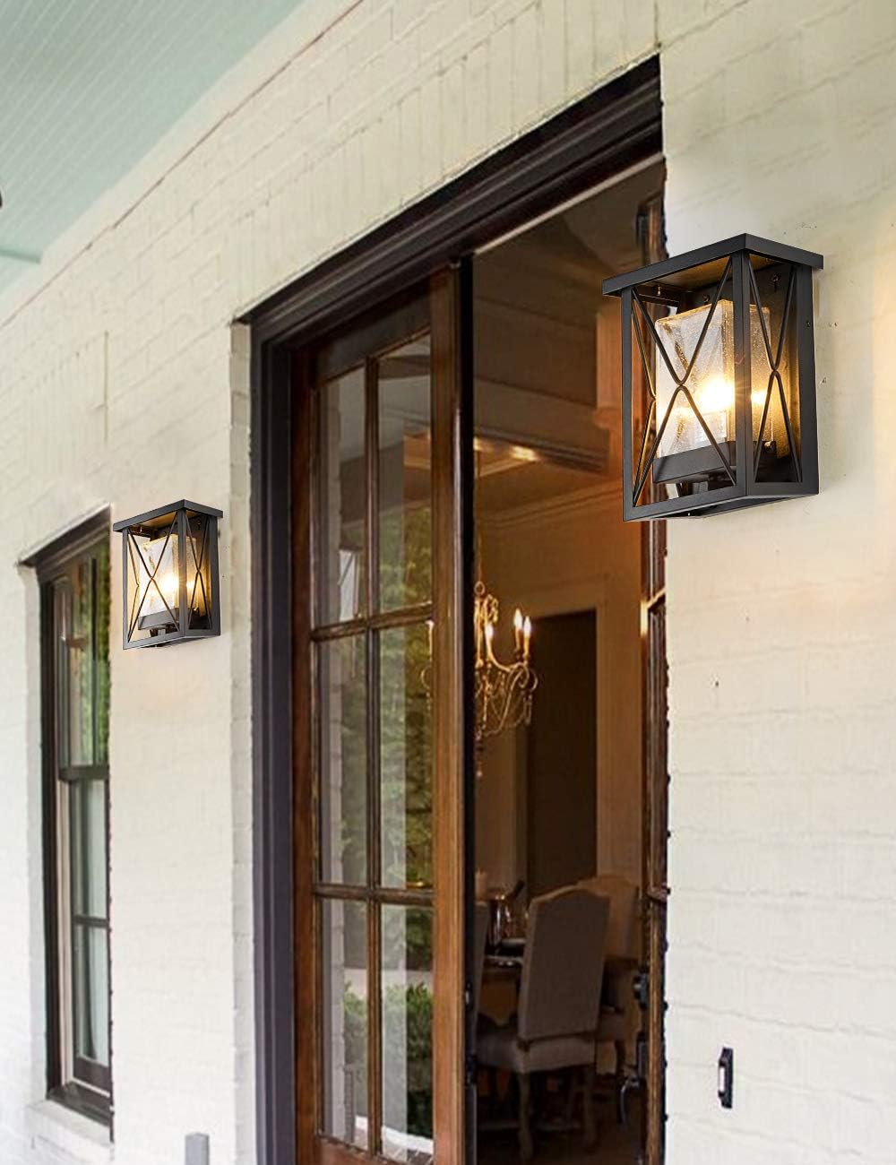 Blасk Frіdау - 60% оƒƒ EERU Outdoor Wall Sconce Modern Exterior Wall Mount Porch Lights Black Metal with Seeded Glass Waterproof Outdoor Wall Light Fixtures Outside Lighting for House Garage Front Door Patio Garden