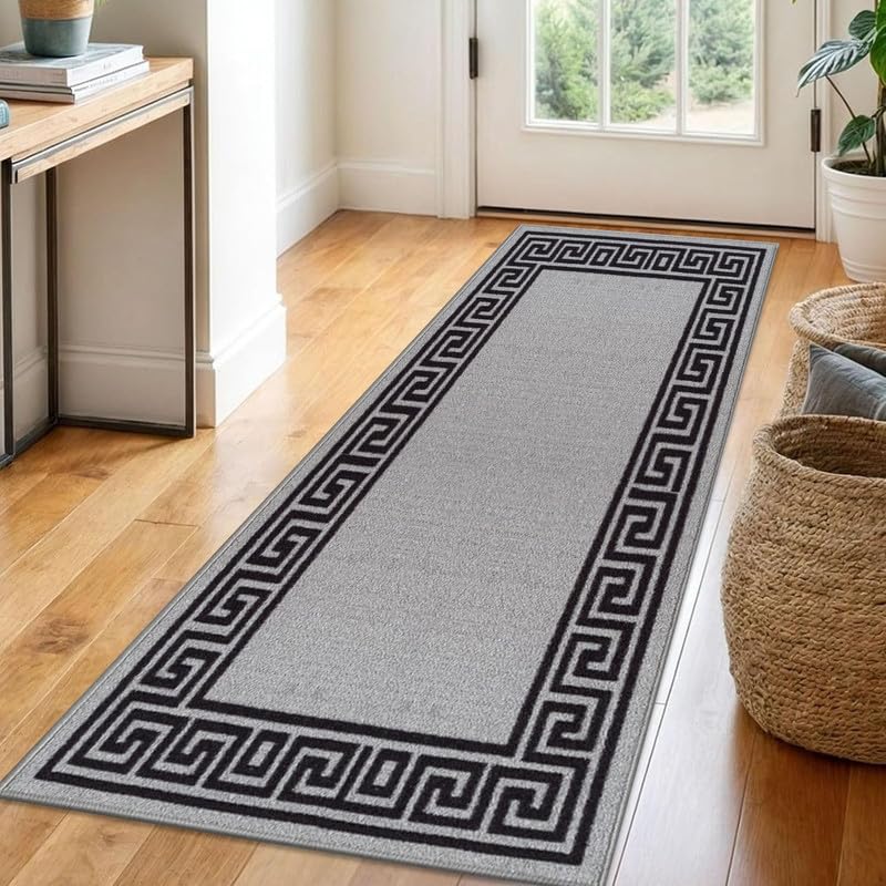 Trendy Realm Athena Runner Rug – Large Non-Slip Washable Carpet for Living Room, Bedroom, Hallway, Lounge, Dining, Kitchen, Modern Indoor Long Floor Runners (Grey & Black, 80x300 cm) — image 1