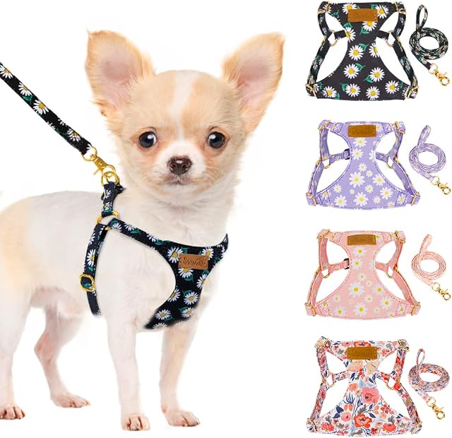 SlowTon Puppy Harness and Leash Sets - No Pull Soft Dog Harness Small Dog Adjustable Lightweight Vet Harness Ideal for Walking Running Training for Puppy Small and Medium Sized Dog