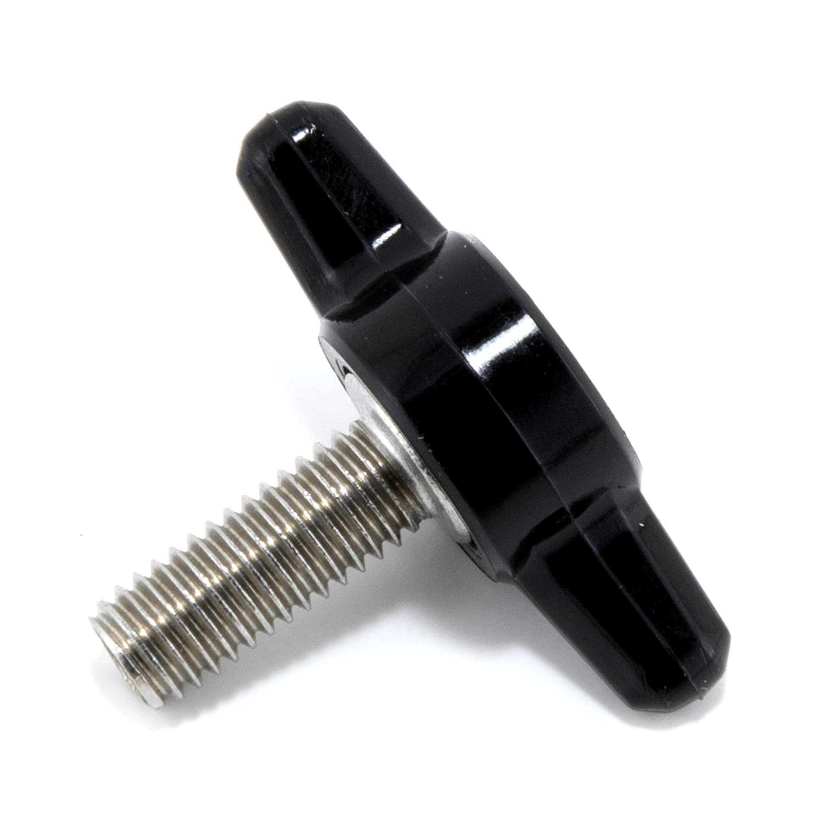 #10-32 x 1/2" Thumb Screw Stainless Steel - Black Tee Wing Plastic Knob - Fine Thread Thumbscrew - Length: 0.500" - Proudly Built in USA - Package of (4)