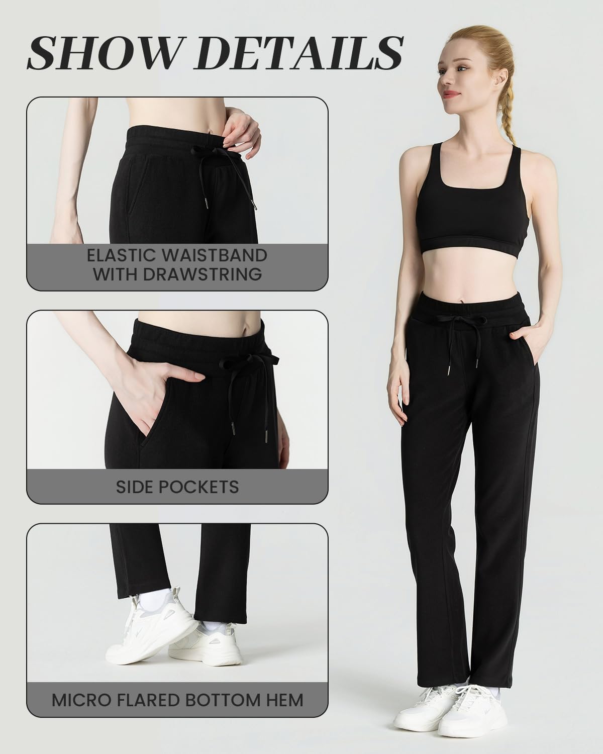 Women's Micro Flared Fleeced Sweatpants - Elastic Waist Drawstring, Warm Fleece for Winter Daily Wear - Image 2