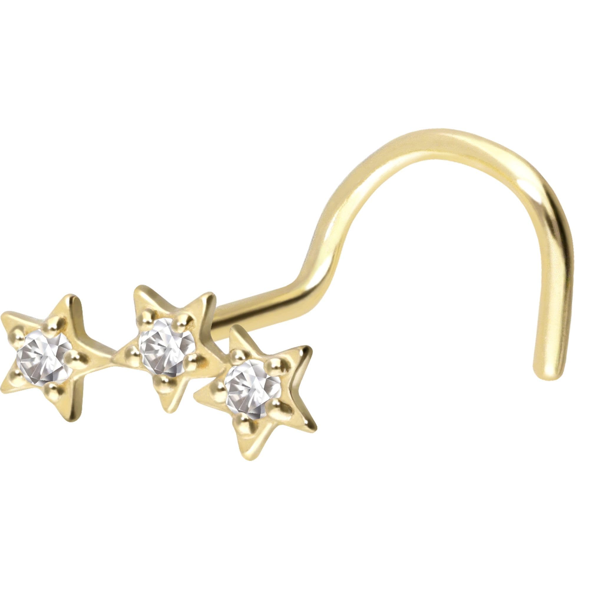 PIERCINGLINE Nasenpiercing 14K Gold Nasenstecker Spirale 3 MOISSANIT-STERNE 585er Gold - Roségoldfarben, Goldfarben, Silberfarben