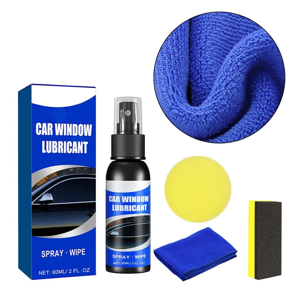 Spray lubrifiant pour vitres de voiture 60 ml pour joints en caoutchouc et réduction du bruit, compatible avec bandes de porte, rails de toit ouvrant, rétroviseurs, serviette et éponges