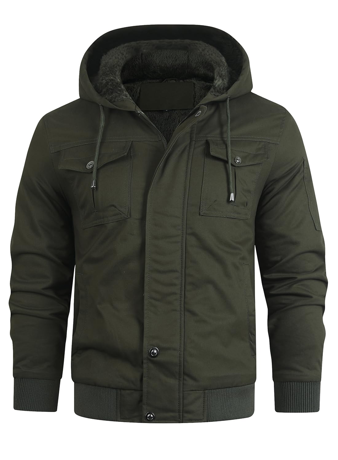 HOOD CREW Herren Freizeit Winterjacken Übergangsjacke Baumwolle Warme Fleece Jacken mit Taschen Cargo Arbeitsjacke mit Kapuze