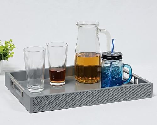 Miniatura 2 de Bandeja de servir con asas de metal pulido, bandeja de mesa de centro rectangular de 16 x 12 pulgadas, bandeja decorativa moderna, bandeja otomana