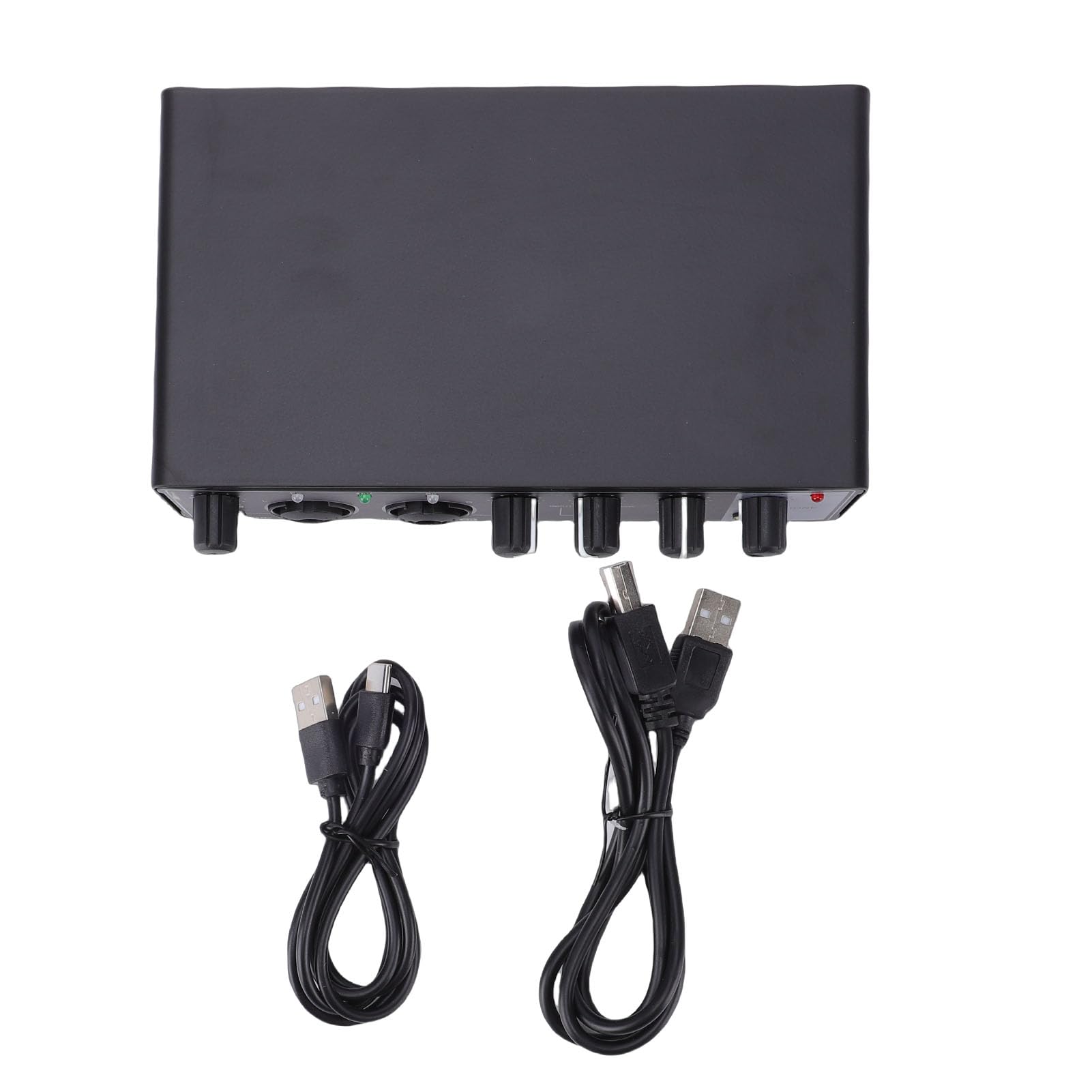 Interfaz de Audio USB, Preamplificador de Micrófono de Entrada Dual TS XLR con Perillas de Ganancia, Compatible con Guitarra de PC para Transmisión de Grabación Vocal (BLACK)