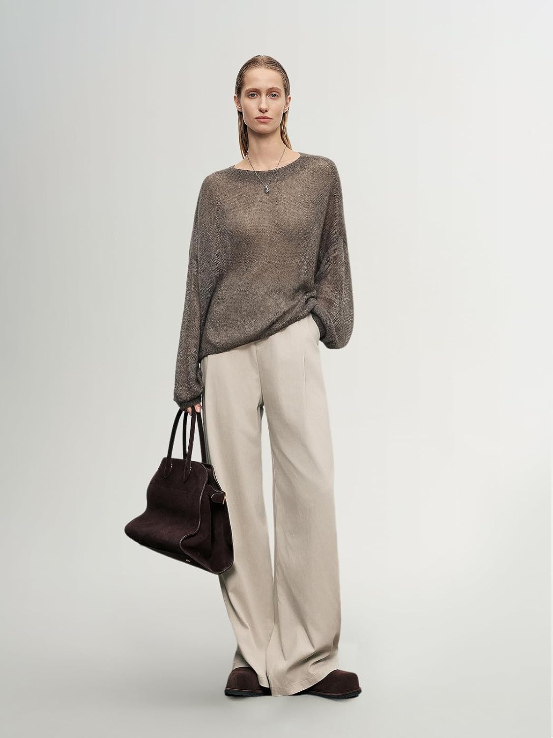 Silk Cashmere Blend Sweater for Women, Lightweight Crewneck Knit Pullover Jumper for Spring Layering