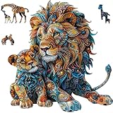 Delobil Wooden Puzzles for Adults, Lion Family Jigsaw Puzzles 200 Piece, Unique Shape Puzzles for Adults and Kids, Fun Challenging Puzzles Family Game Gift, Medium Size 10.6 x 11.3 Inches