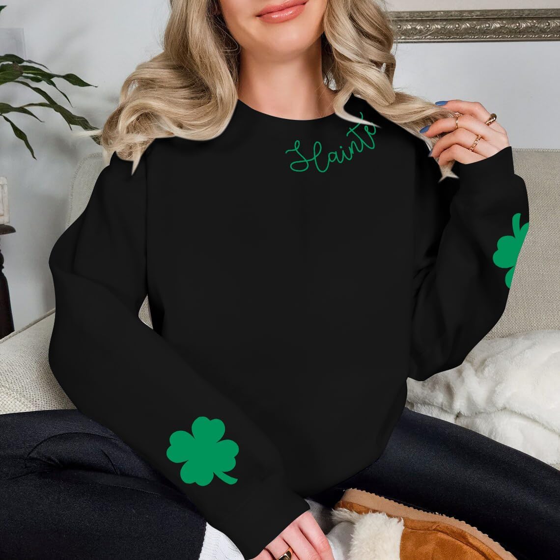 LOTUCY Slainte St. Patrick's Day Sweatshirt Women Irish Shamrock Long Sleeve Shirt Ireland Clover Crewneck Pullover Tops - Image 7