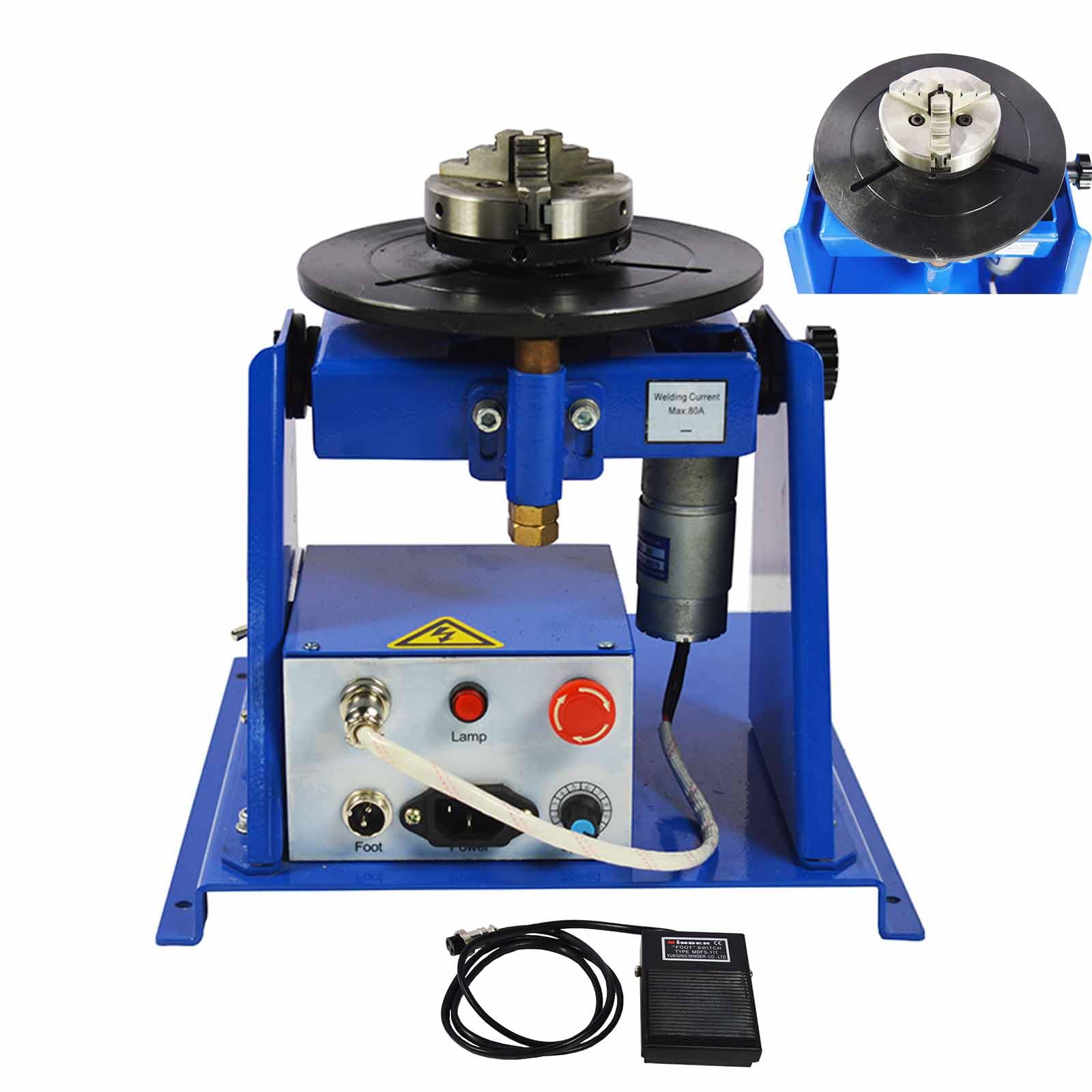 INTSUPERMAI Rotary Welding Positioner Turntable Table Welding Positioner Rotator 10KG Welding Pipe Workpiece Rotary Machine with 80mm Chuck 0-90°