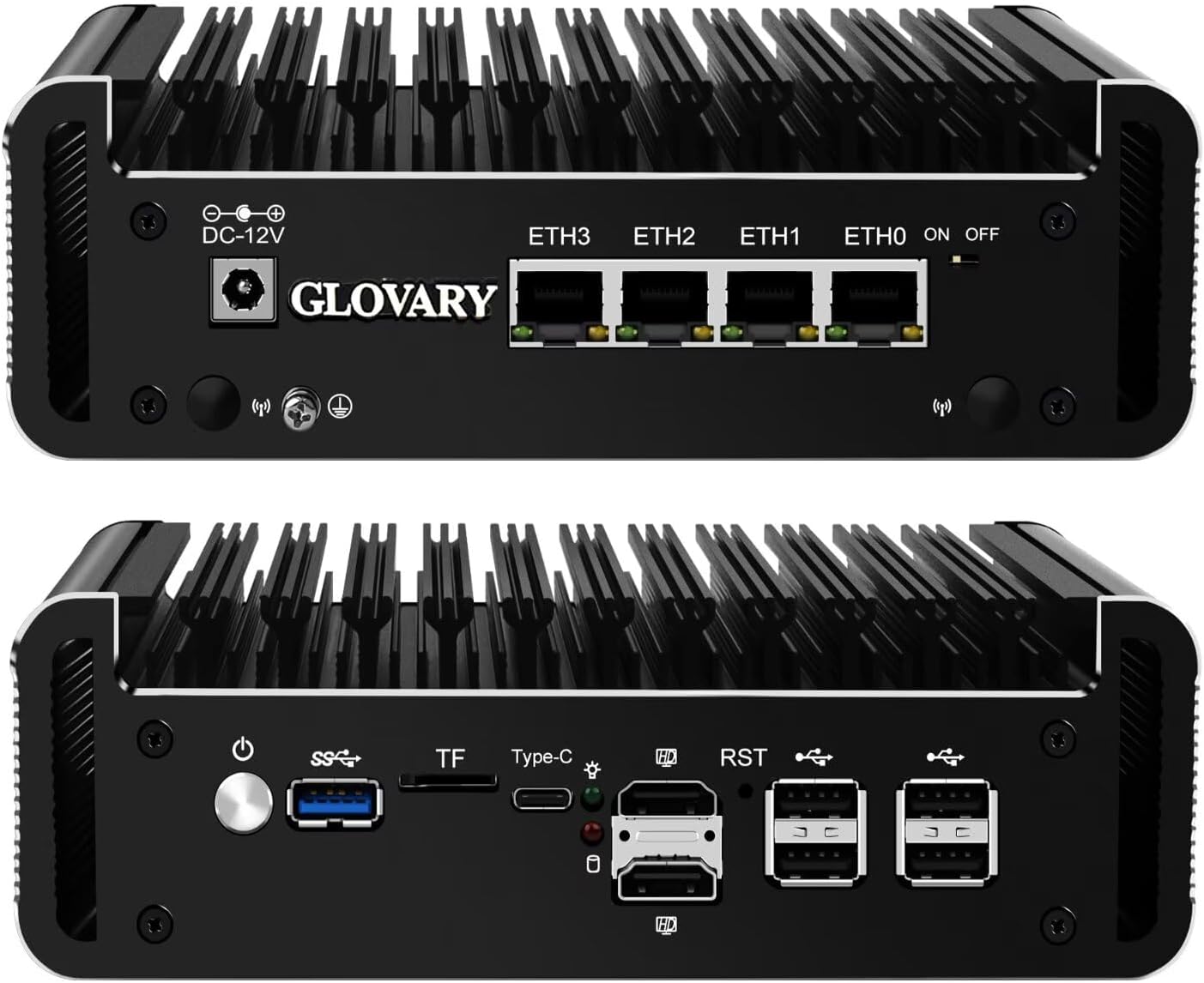 Glovary Firewall Mini PC J6413 4 Core, 4 x i226V 2.5GbE LAN OPNsense Router Micro Appliance, Barebone, AES-NI, Fanless Computer Hardware, 2 x DDR4, 2 x NVMe Slot, 2 x SATA3.0, 2HD+USB-C 3 Display