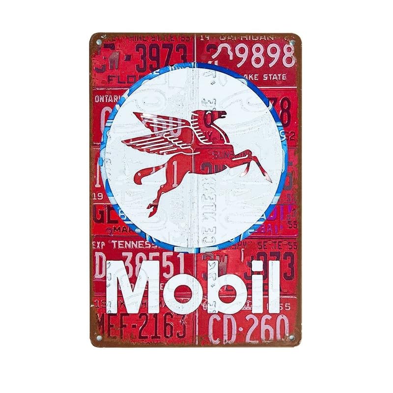 Image of Eazywagon Decorative Retro Metal Signs Wall Plate - 12x8 Inch (Mobil) | Weatherproof Vintage Metal Sign Plate for Cafe, Home, Bar, Garage | Decorative Wall Hanging Sign Board