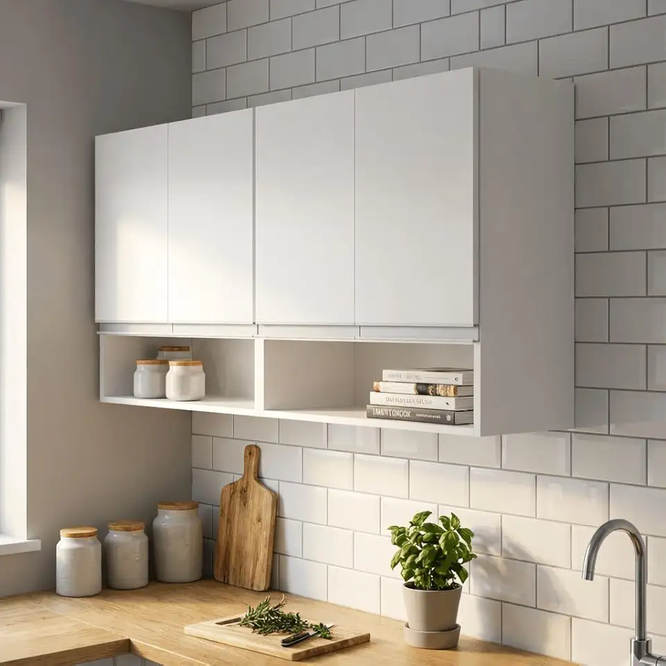 Armário Aéreo de Cozinha 120cm 100% MDF Multiuso para Área de Serviço com 3 Portas (Branco)