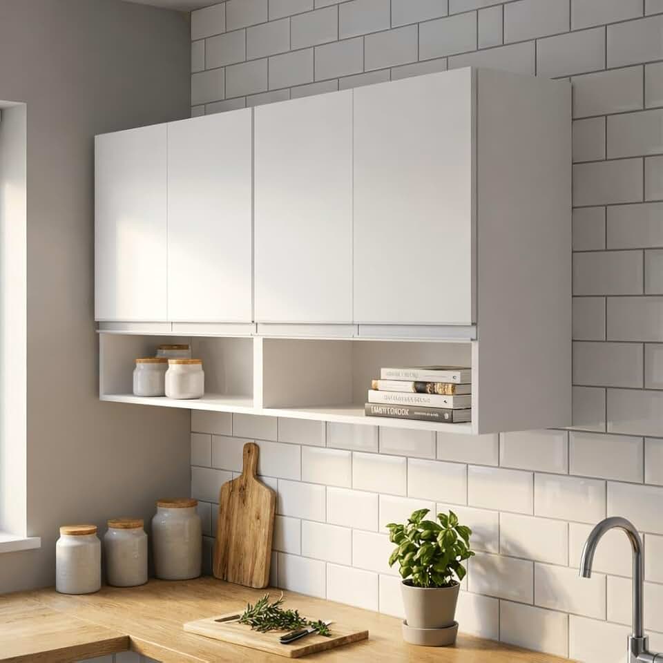 Armário Aéreo de Cozinha 120cm 100% MDF Multiuso para Área de Serviço com 3 Portas (Branco)