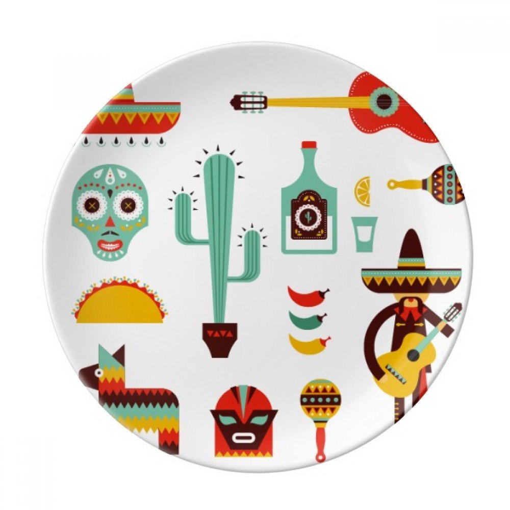 Assiette à dessert Mexique Guitare Sombrero Chilli en porcelaine
