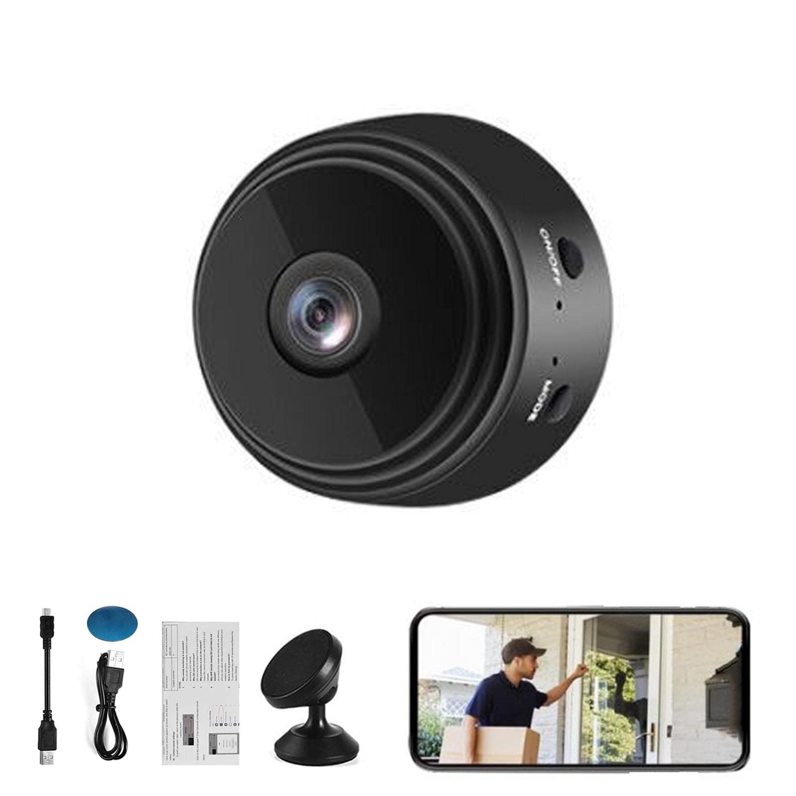 Mini 1080p HD Wireless Magnetic Security Camera Hidden Camera WiFi Wireless Small Video Camera Night Vision Motion Detection Security Cam Covert Cameras with App for Home Indoor Outdoor (Black)