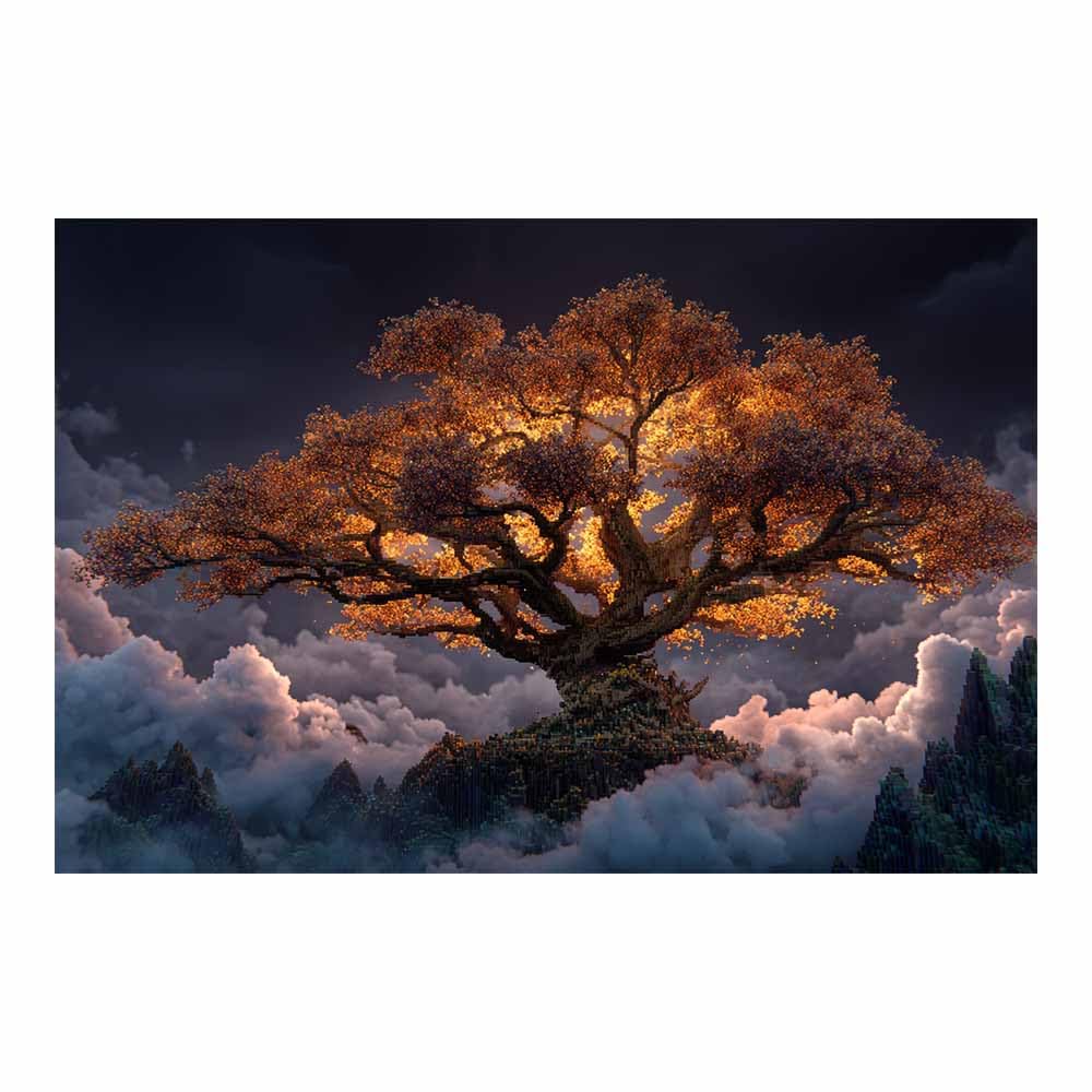 ZAMAEIU Tree of life wall art Cloud-draped trees abstract canvas wall, For Bathroom, Living Room, Bedroom, Office.Gift for Home Decor(brown)-30x50cm Unframed