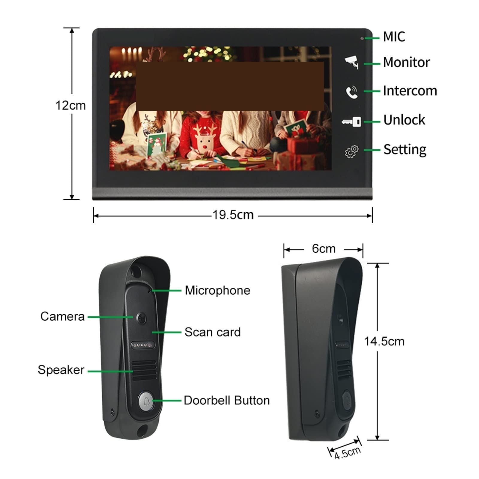 Wideodomofon, Przewodowy dzwonek wideo Domofon RFID Odblokuj dzwonek do aparatu z 7-calowym ekranem Night Vision Dzwonek domowy do V