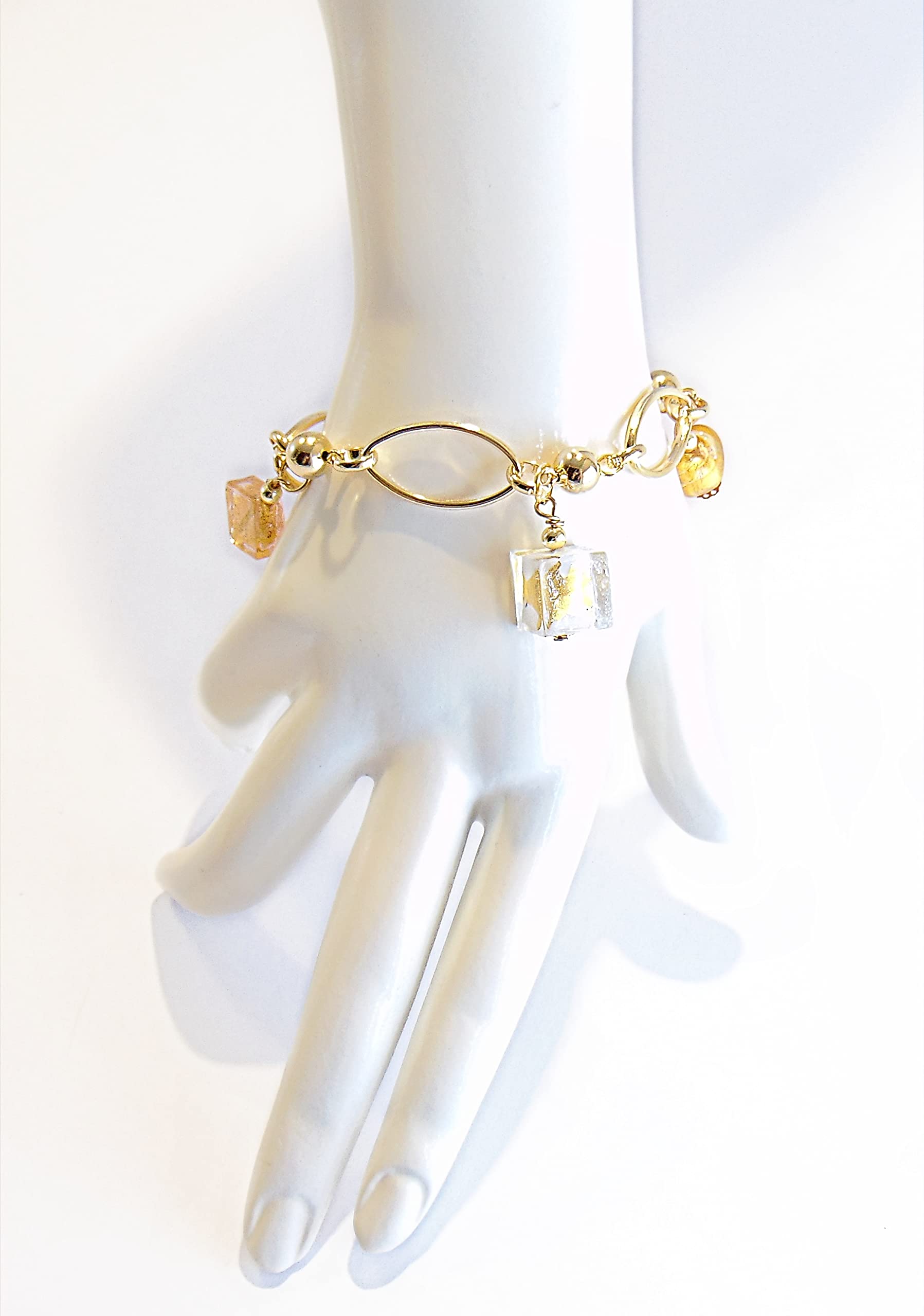 Bracciale da Donna con Perle in Vetro di Murano Originale, Collezione Florence, Made In Italy