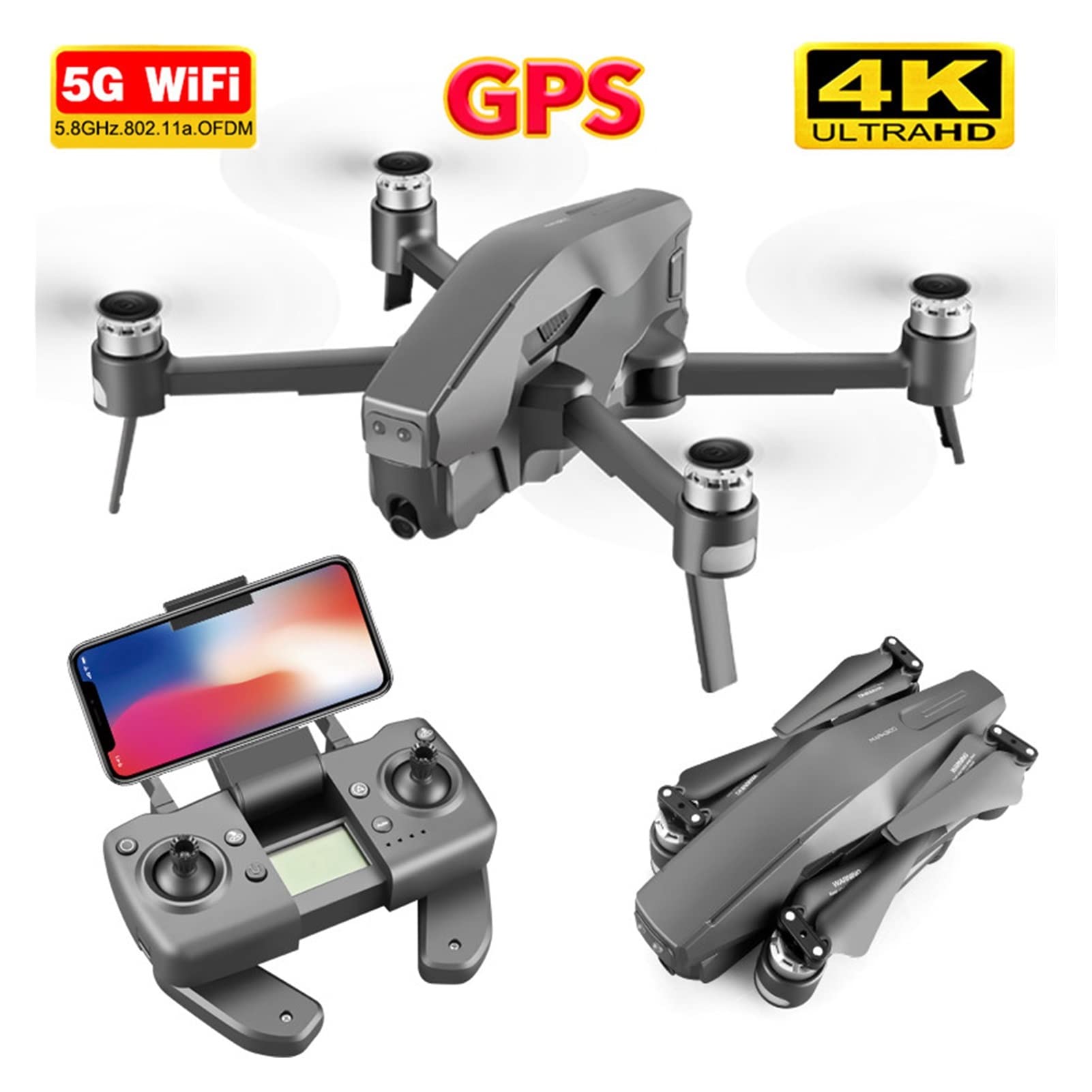 M1 Drone GPS Quadcopter z kamerą 4K HD 1,6 km WIFI Wideo na żywo 1,6 km Odległość kontrolna Lot 25 minut dronem z dronem kamery (Kolor: dron z kamerą 4K)