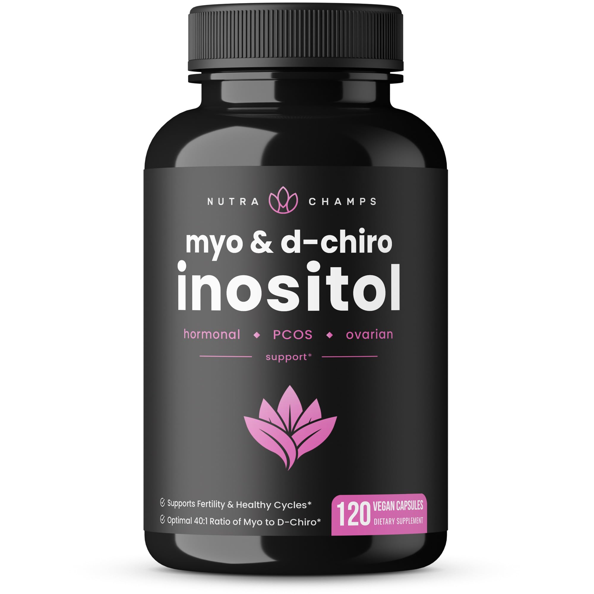 NutraChamps120 Vegan Myo-Inositol & D-Chiro Inositol Capsules - 40:1 Ideal Ratio PCOS Supplements for Hormone Balance - Ovarian Support Vitamins for Women