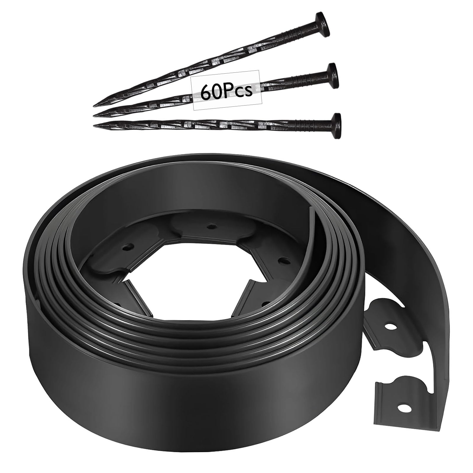 QYLZ Lawn Edging Border（5cm-High）, Garden Grass Borders with 60 Pcs-Heavy Duty Ground Stakes（20cm-H）, Black 32ft | 10m Flexible Flower Bed Edge+Reinforced Plastic Pegs, All Weather Resistant