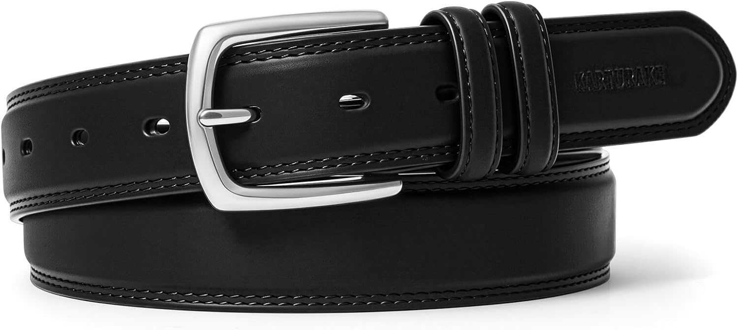Genuine Leather Belt, Classic Men's Belt with Silver Buckle, Top-grain Leather - Image 2