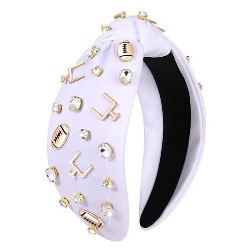 Miniatura 9 de Diadema de fútbol para mamá, accesorios para el día del juego, diadema ancha para el cabello, blanco, rojo, negro, diamantes de imitación, banda de