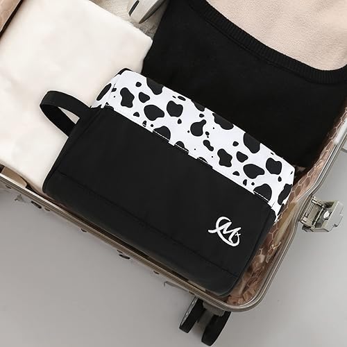 Miniatura 7 de Ryushoyo Juego de 2 piezas de artículos de tocador de viaje impermeable maquillaje electrónico lápiz organizador bolsa con asa, Triángulo geométrico