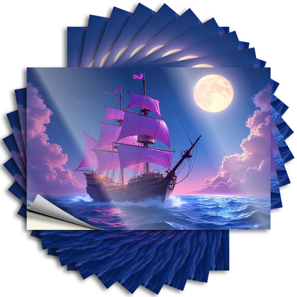 Decal Laptop Fun Fantasy Pirate Ship Sailing Under The Full Moon for Exterior - Teen Room Decor Easy Peel Removable(12X18CM)
