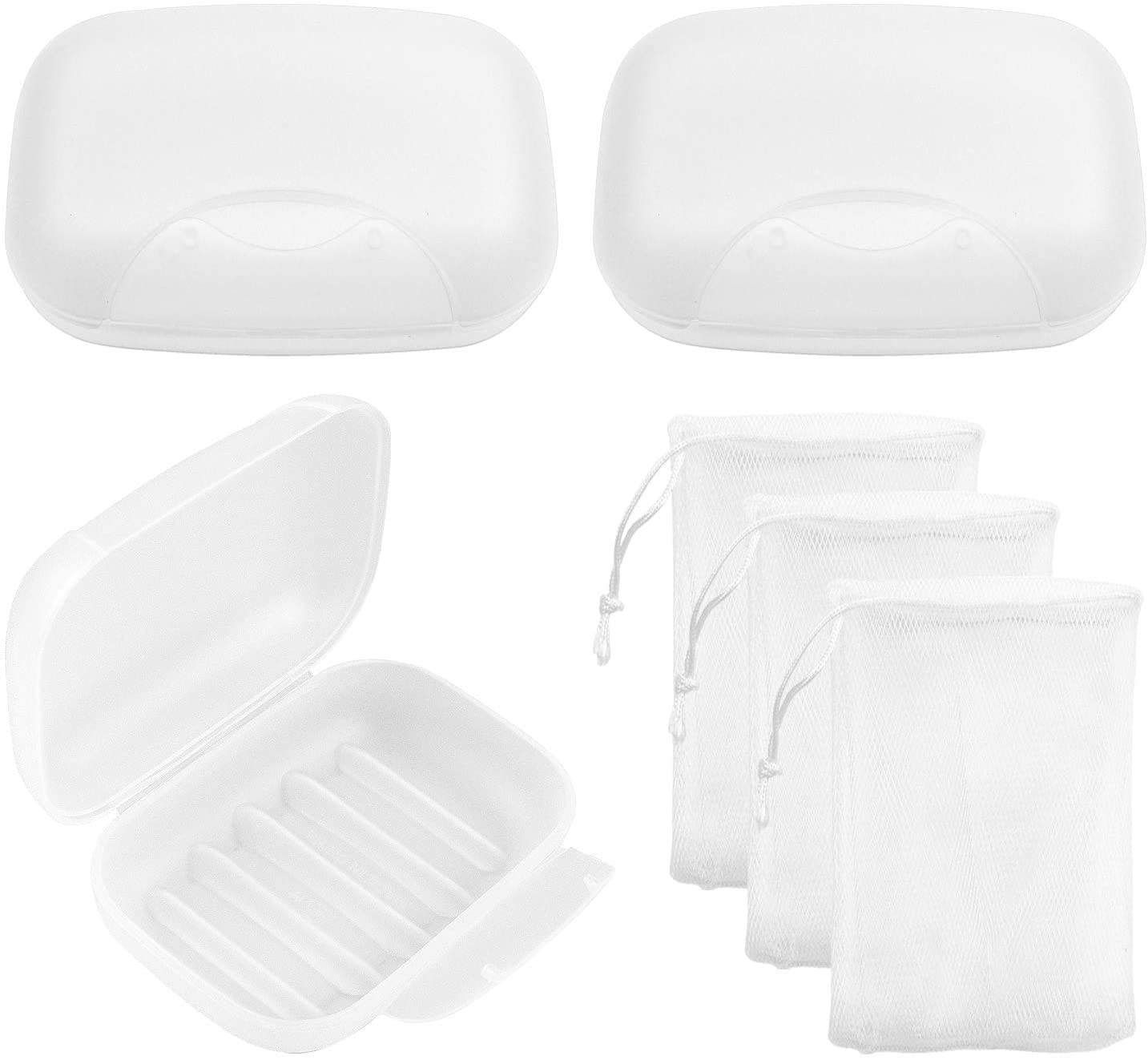 Soap Box Holder,3-Pack Soap Dish Travel Box Soap Holder with Bubble Foam Soap Bag, Translucent Soap Tray Soap Saver Box Case for Home Travel Outdoor Hiking Bathroom Camping Gym