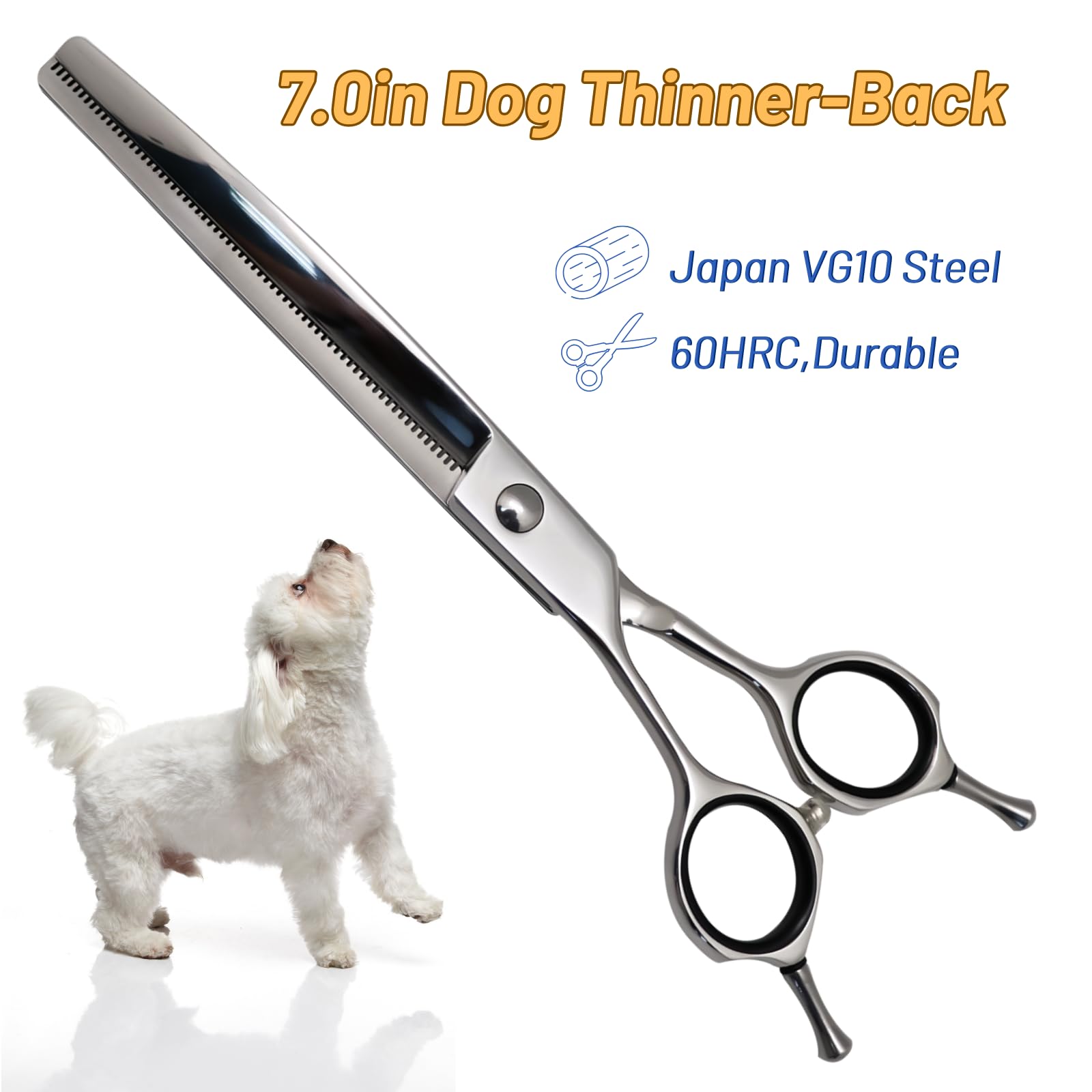 7 pouces Pet Grooming amincissement ciseaux 25 degrés courbes gauche 65 dents ciseaux chien, taux d'amincissement 30%