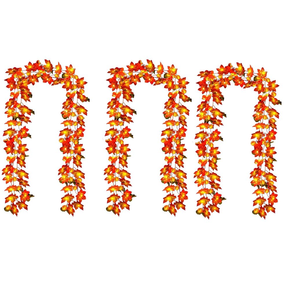 CTRLZS Halloween Decorations with 3D Pumpkin Lights Battery Operated Battery Powered Fall Garland for Home Leaf Decorations