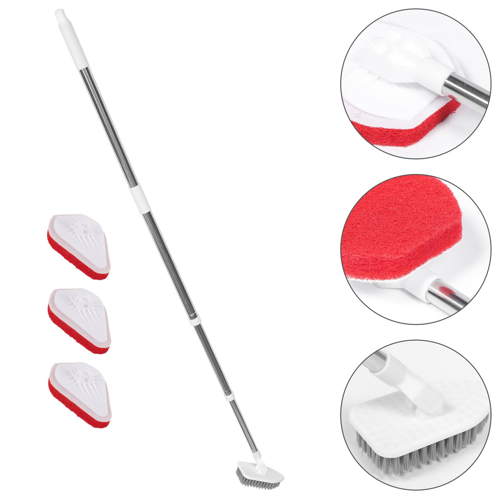 SHINEOFI Cepillo de Limpieza Multifunción para Suelos con Mango Extensible Cabezal Giratorio y Cabezas de Esponja y Cerdas Duras para Azulejos Baños y Exteriores Ahorro de Espacio con