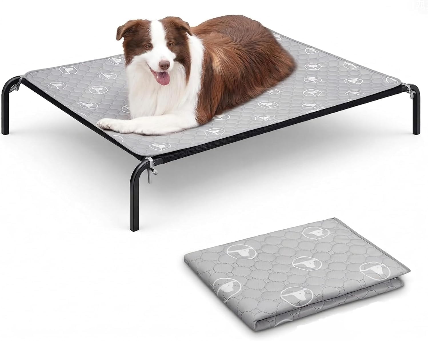 PJYuCien Elevated Dog Bed with Pad for Large Dogs, 48'' Raised Cooling Dog Cot with Breathable Mesh & Absorbent Pee Pad, Sturdy Frame, Non-Slip Feet, Indoor & Outdoor Use