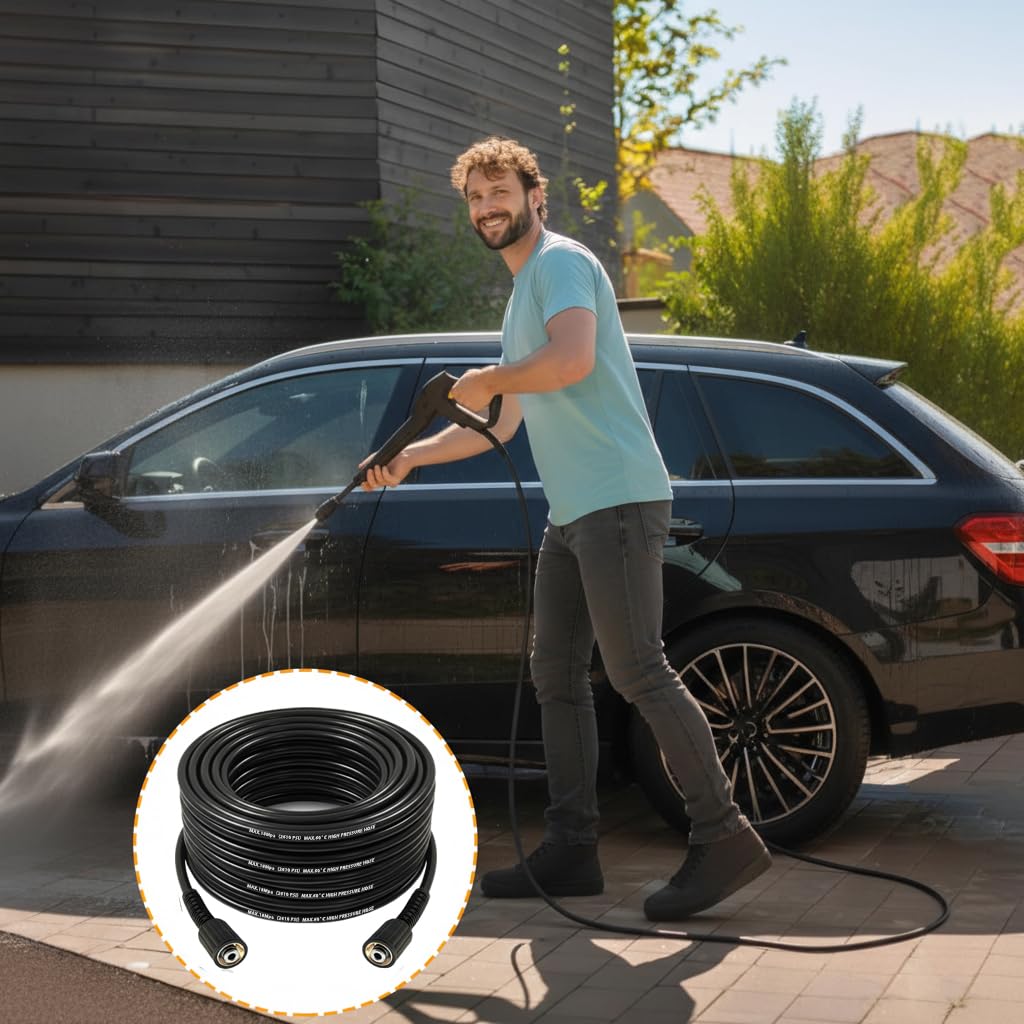 20M Tubo di prolunga resistente alle pieghe M22 per idropulitrice con raccordo filettato in ottone, tubo per idropulitrice ad alta pressione 2610 PSI, tubo di ricambio per idropulitrice M22-14mm