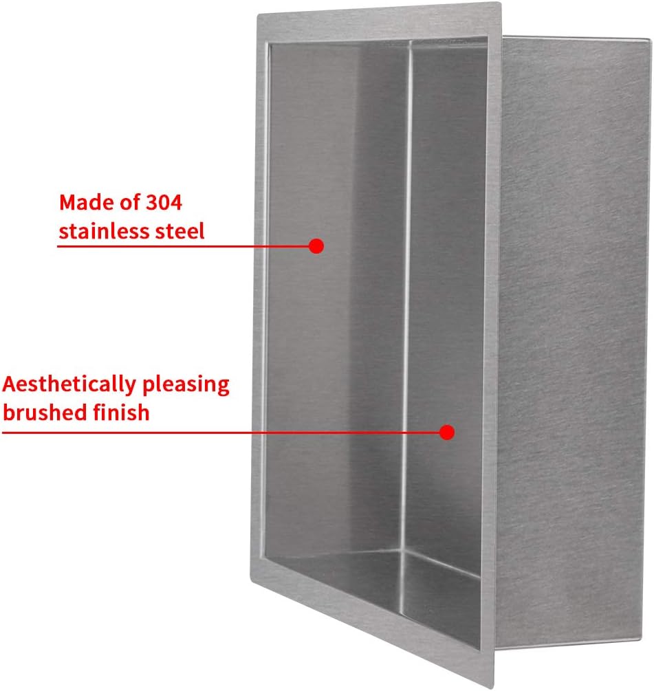🛒 Crazy Deals Sanbege Shower Niche 12×12 Inch, Recessed Shower Shelf, Insert Storage Shelf for 11x11 Inch Bathroom Wall Hole Installation (Brushed Stainless Steel)