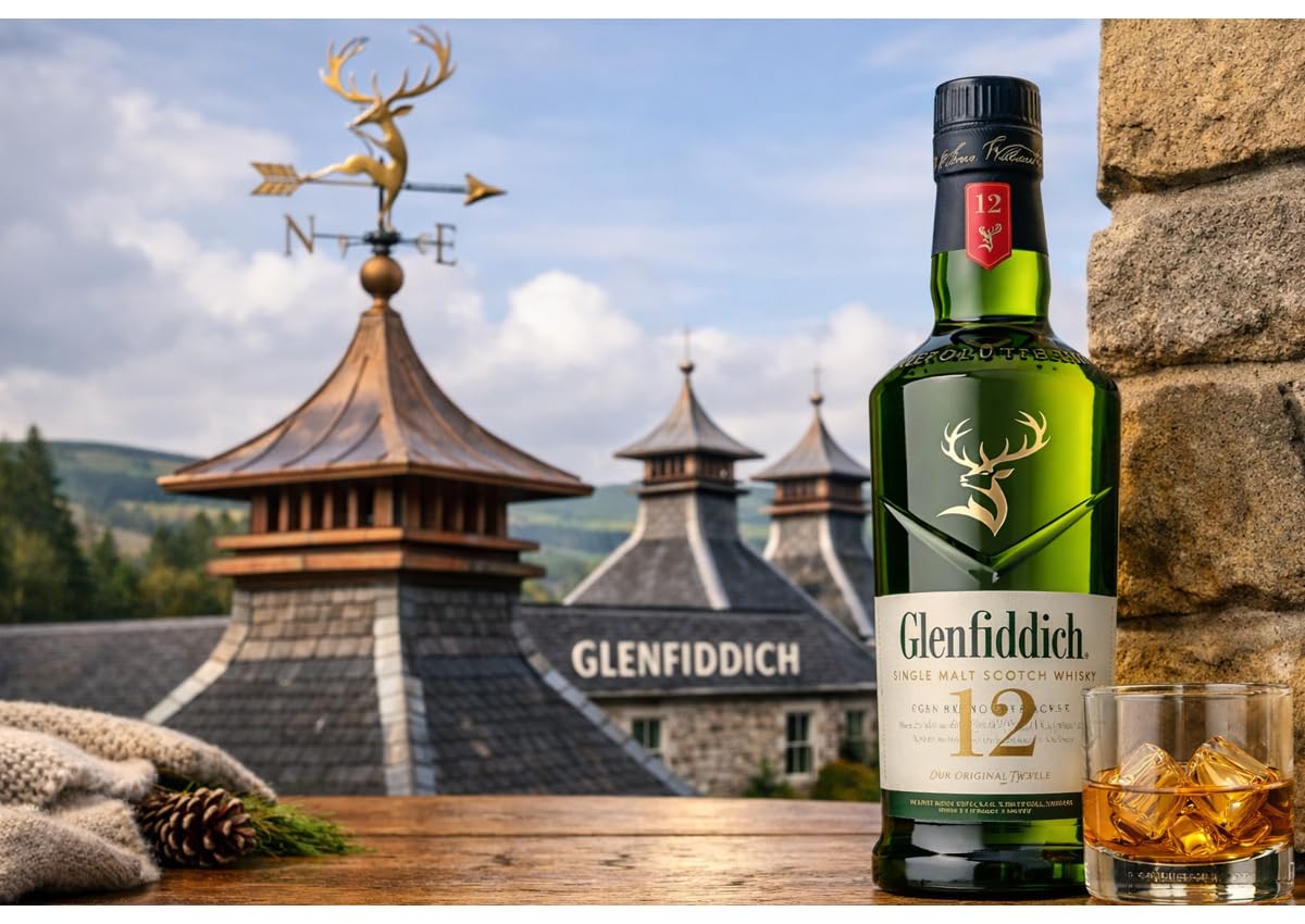 CG94 - Glenfiddich Single Malt Scotch Whisky 12 Anni, Invecchiato in Botti di Quercia, Note di Vaniglia e Spezie, 700 ml