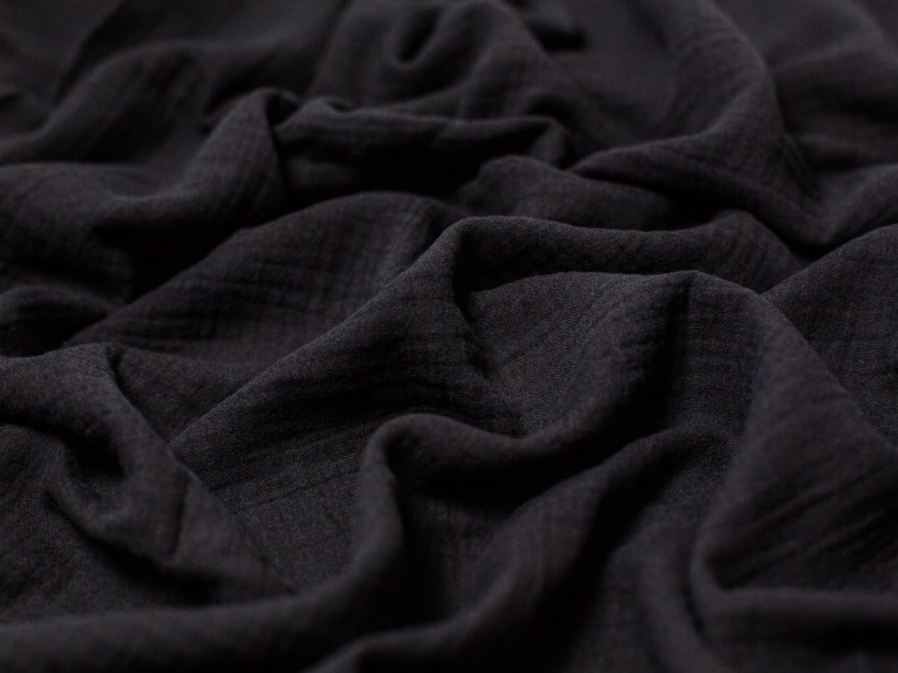 Minerva Black Crinkled Texture Double Cotton Gauze Dress Fabric - Per Metre