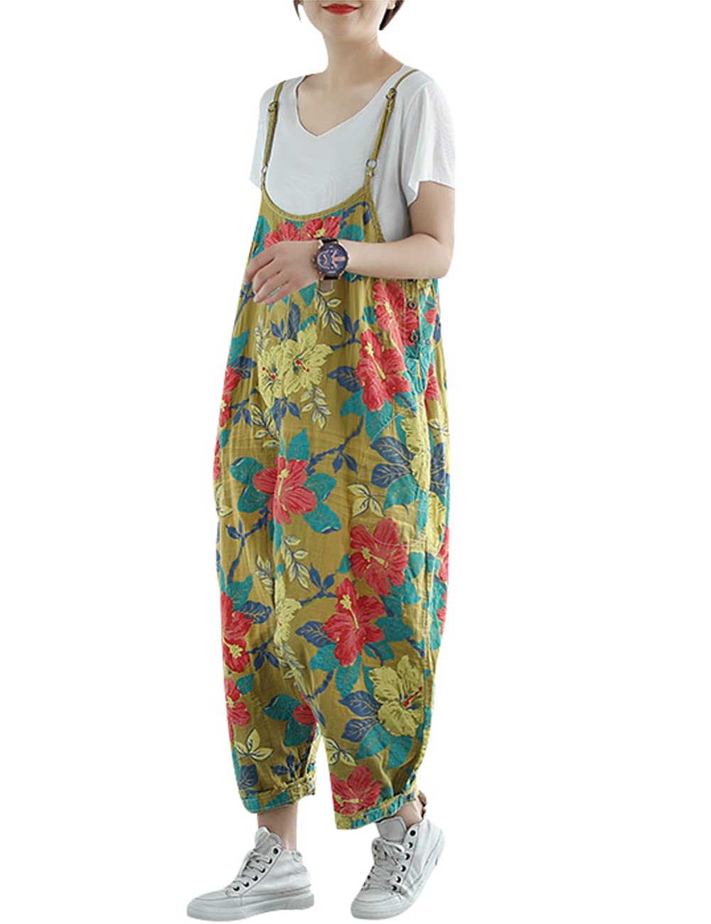 Youlee Femmes Été Printemps Vintage Combinaisons Salopette en coton Salopettes avec poches