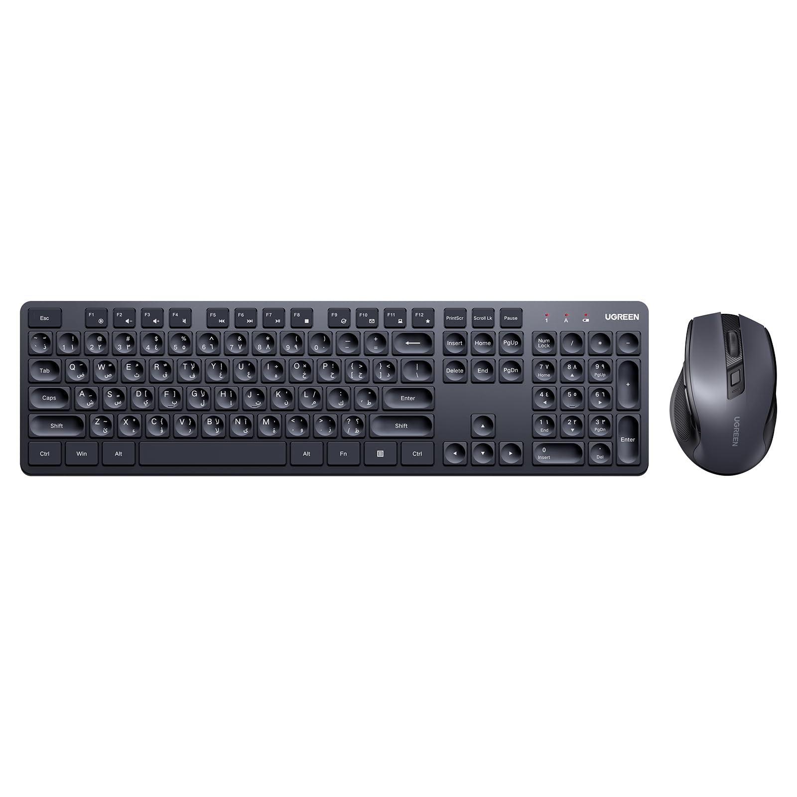 UGREEN Wireless Keyboard and Mouse Combo, English/Arabic Keyboard, Ergonomic 2.4G Computer Mouse for PC, Laptop, Desktop, 5 Adjustable DPI/104 Number Keypad Silent