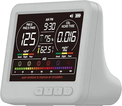 Professional Indoor Air Quality Monitor 7x AQI, 16 in 1 Portable Real Time Detector PM2.5 | PM10 | CO2 | TVOC | HCHO| Temperature | Hum | Home Car Plant Pet Gray