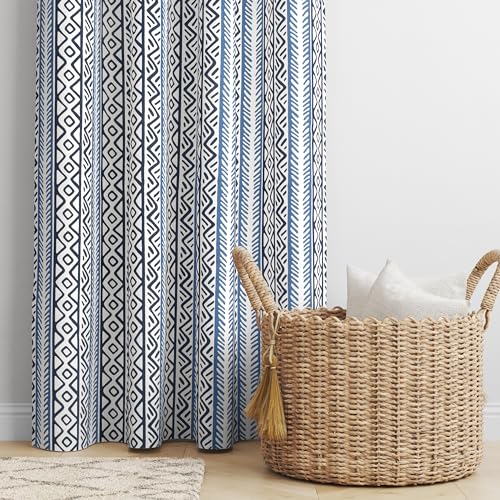 Image of THE LINEN COMPANY Cotton Room Darkening, Light Blocking Curtain 7.5 feet with Eyelet Rings 2 Pcs Set for Living Room, Dining Hall, Hotel, Farm House (4.5 ft x 7.5 ft, Bohemia Blue)