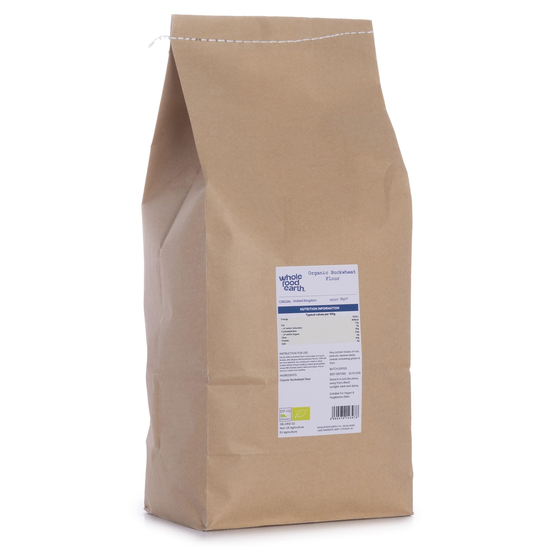 Wholefood Earth Organic Buckwheat Flour – 3 kg - Certified Organic