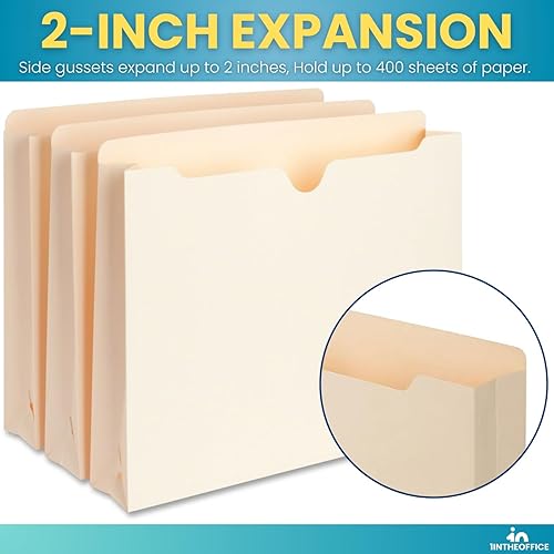 Miniatura 4 de 1InTheOffice File Jackets - Bolsillos expansibles de expansión de 2 pulgadas, tamaño carta, hojas de archivo Manila, color blanco, paquete de 50
