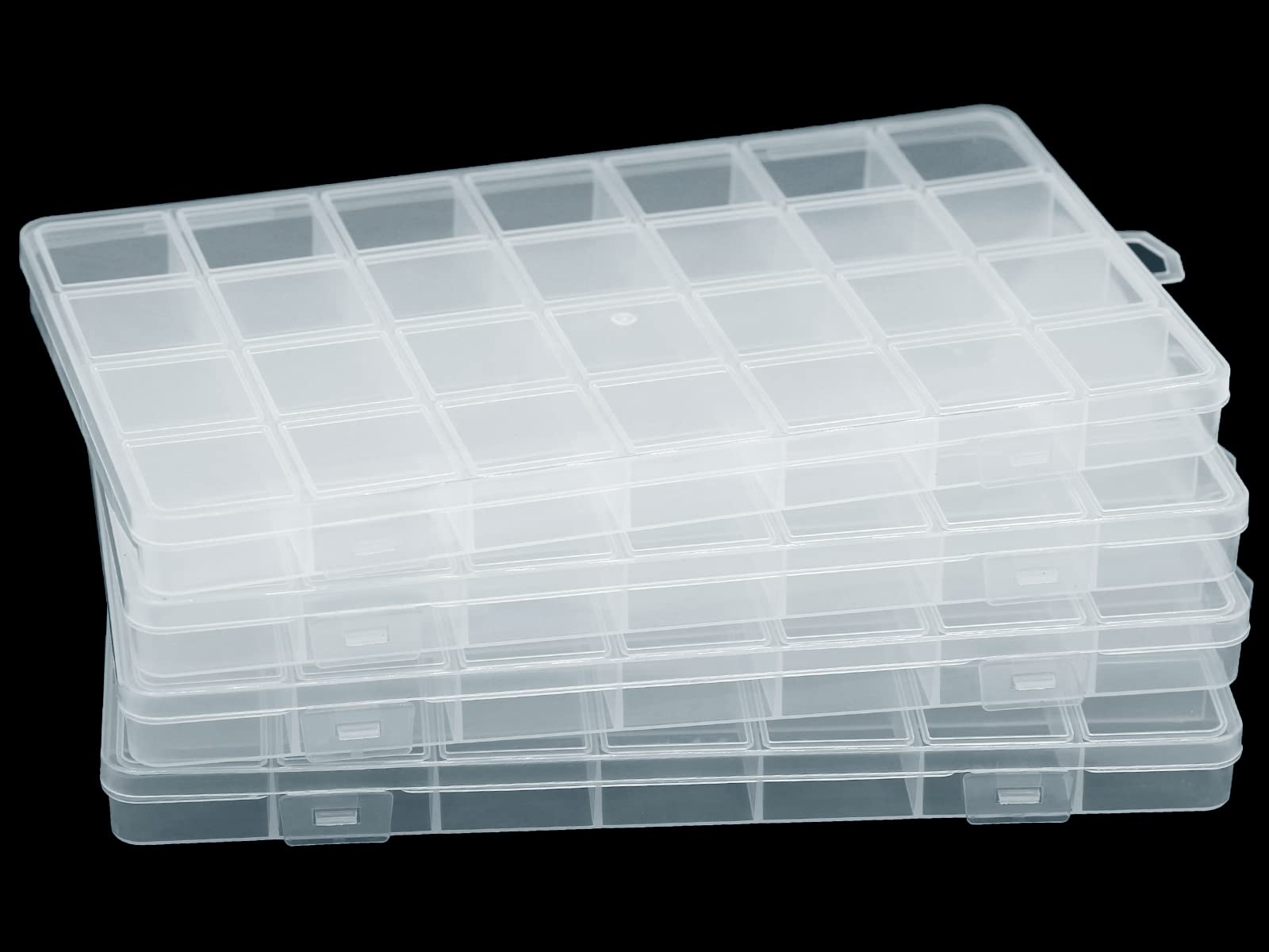 4Packs 28 Grids Bead Organizer Plastic Organizer Box with Fixed Dividers-Jewelry, Accessories, and Small Parts Container Clear Box for Jewerly Beads, Sewing, Drawing